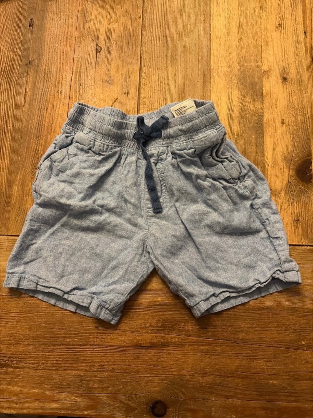 H&M Boys 4-5Y Chambray Blue Linen Blend Drawstring Shorts